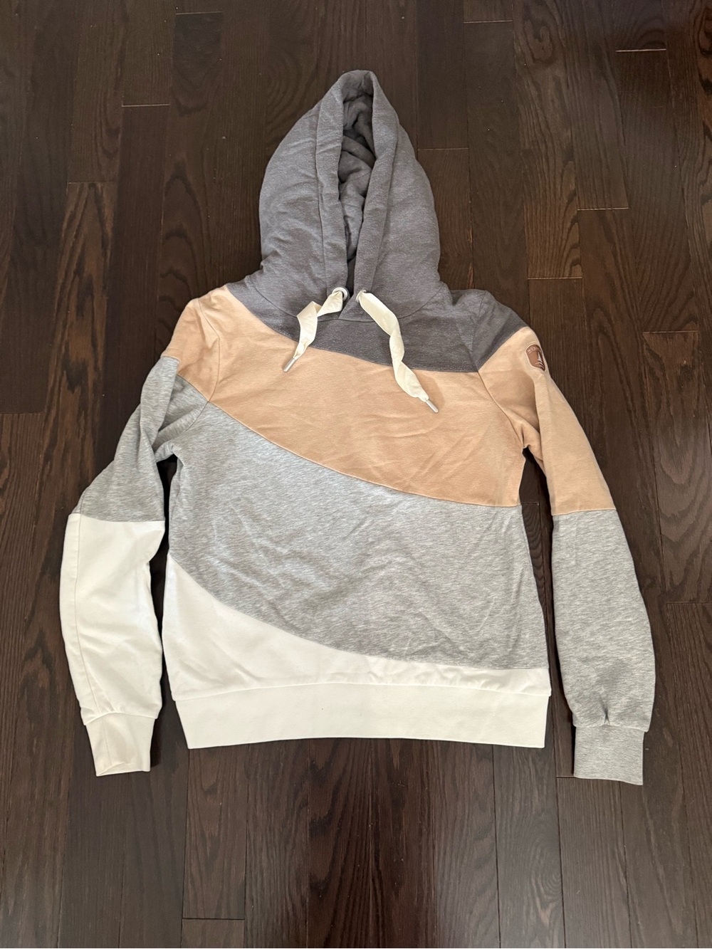 Wanakome Colorblock Hooded Pullover - Gray, Cream, Taupe - XL
